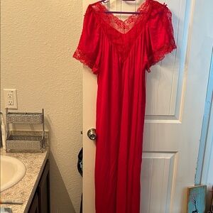 vintage Red Lace Nightgown , flutter sleeves with small bows Valentines Day